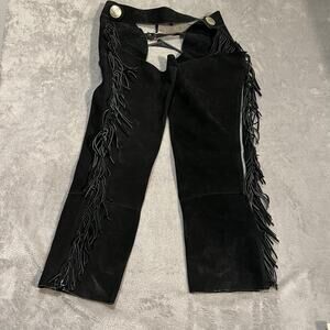 Suede Leather Chaps Women L/XL Adjustable Fringe Western Motorcycle USA Made